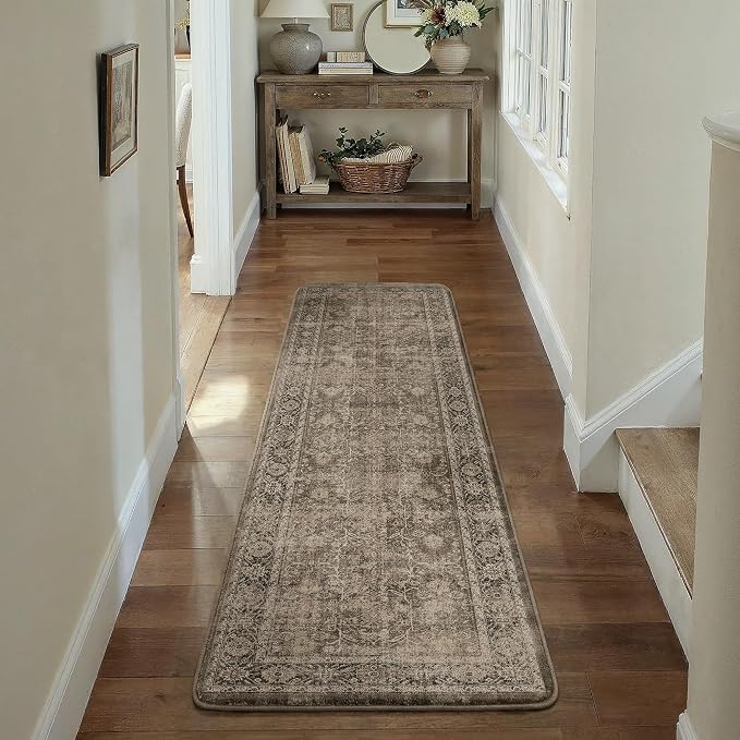 PureCozy Kitchen Mats for Floor Anti Fatigue Cushioned Brown Vintage Kitchen Mats Waterproof Non Slip Comfort Standing Distressed Runner Rug for Sink Laundry Office Bathroom 17.3"x59"