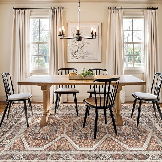 6x9 Area Rugs for Living Room:Washable Oriental Rug for Bedroom Dining Room Carpet 6 by 9 Indoor Non Slip Rubber Backing Neutral Nursery Dorm Home Office Kids Beige (Brick, 6x9)
