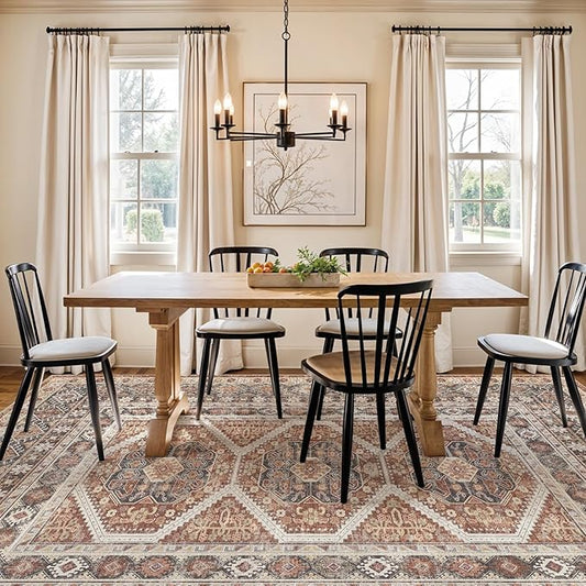 6x9 Area Rugs for Living Room:Washable Oriental Rug for Bedroom Dining Room Carpet 6 by 9 Indoor Non Slip Rubber Backing Neutral Nursery Dorm Home Office Kids Beige (Brick, 6x9)