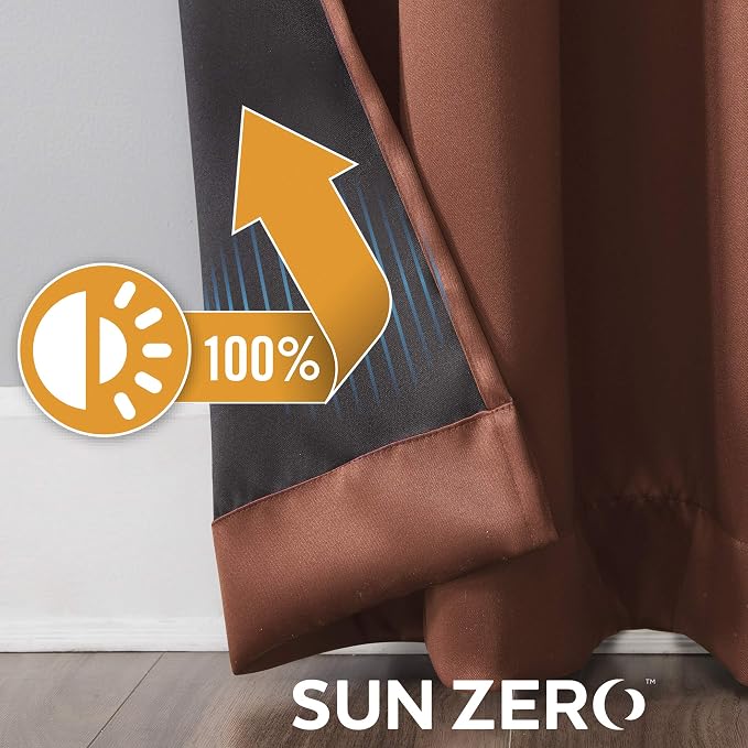 Sun Zero Nordic 2-pack Theater Grade Extreme 100% Blackout Grommet Curtain Panel Pair, 52" x 63", Terracotta
