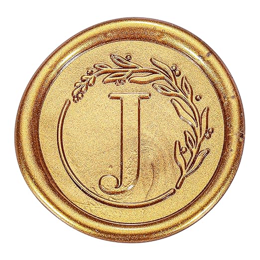Yoption Vintage Letter J with Wreath Wax Seal Stamp Kit with 120 Antique Gold Wax Seal Beads