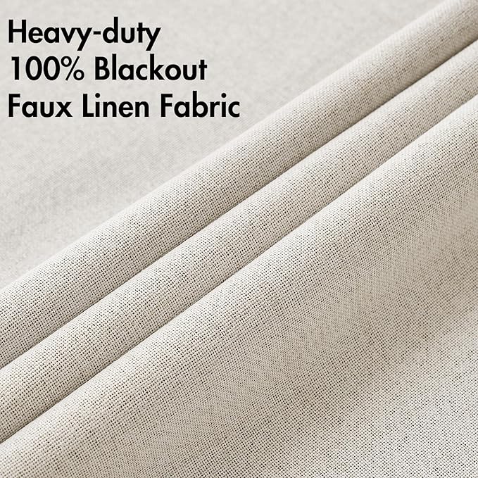 MIULEE 100% Blackout Linen Curtains for Bedroom Thermal Insulated Birch Grommet Room Darkening Curtains & Drapes for Living Room 52 x 84 Inch (2 Panels)