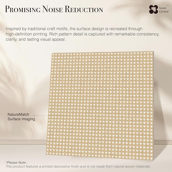 Soon Global Acoustical Wall Panels, 6-Piece 23.62 X 23.62 Inches Art Acoustic Panels, Decorative Acoustic Panels, Acoustic Wall Panels, Sound Absorbing Wall Art, Cane Lattice
