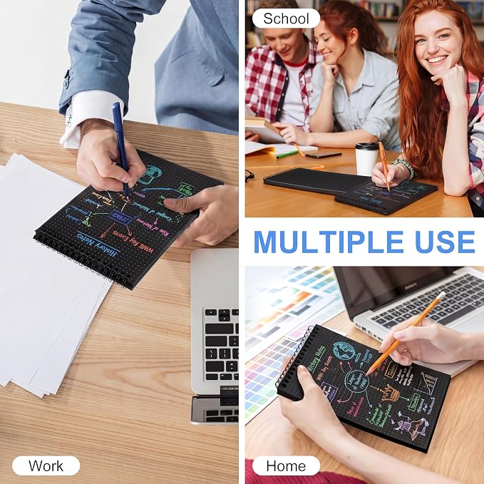 Engrowtic 2 Pcs Dot Grid Notebook Top Spiral Notebook A5 Size Bullet Dotted Paper Hardcover Dot Journal 8.3''x 5.8'' 140 Pages Spiral Notepads for Drawing Writing School Office (Black （black Page）)
