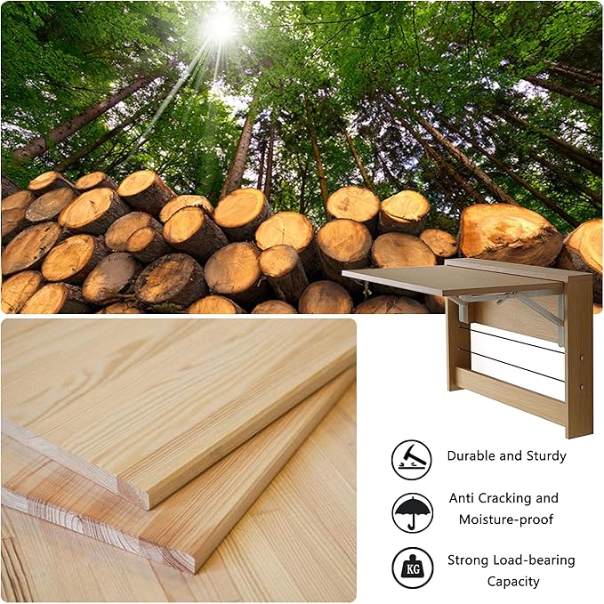 Wall Mounted Folding Table, Floating Wall Desk Fold Down for Small Spaces, Wall Mount Desk for Home Office Computer Workstation,Study Work Bench, Kitchen Dining (24.8 * 16.3inch, Wood Color)