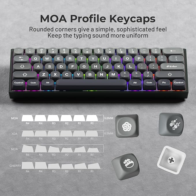 XVX PBT Keycaps-MOA Keycap, Custom Keyboard Keycaps 60 65 75 100 Percent, 5 Side Dye Sublimation, 132 Keys Keycap Set for Cherry Gateron MX Switches Keyboards, Gradient Gray