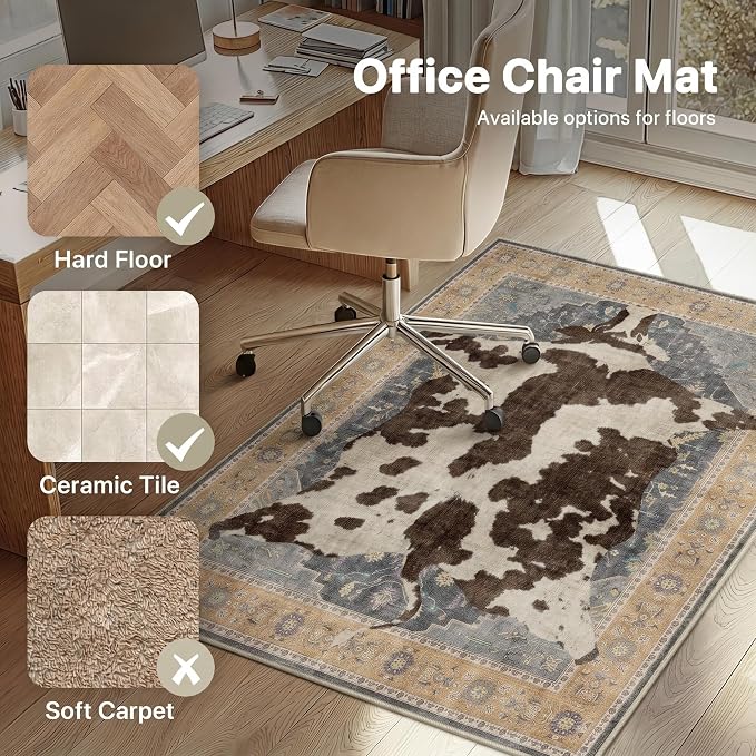 36"x48" Office Chair Mat for Hardwood Tile Floor, Under Desk Carpet Protector for Rolling Computer Chair Mat, Machine Washable Area Rug, Anti-Slip 1/5" Thick Low Pile Thin Vinyl Floor Mat, Yellow