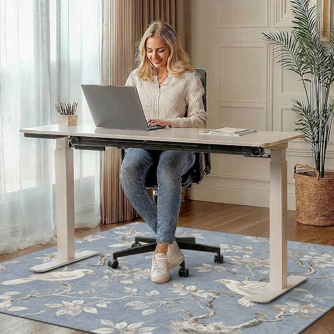 36"x60" Office Chair Mat for Hardwood Tile Floor, Under Desk Carpet Protector for Rolling Computer Chair Mat, Machine Washable Area Rug, Anti-Slip 1/5" Thick Low Pile Thin Vinyl Floor Mat, Dusty Blue
