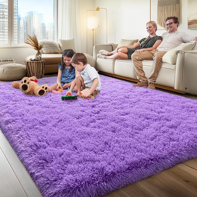5x7 Area Rugs for Living Room, Purple Fluffy Shaggy Rug Soft Carpets, Rugs for Bedroom Nursery Kids Room Dorm Home Decor Aesthetic