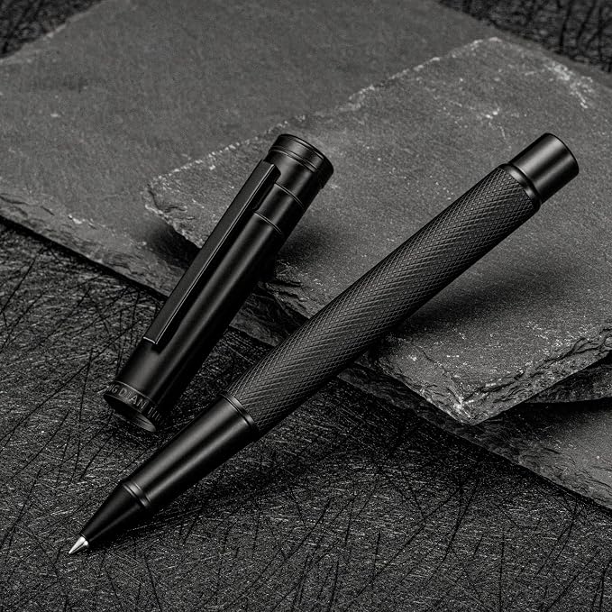 Hongdian Matte Black Forest Rollerball Pen with Schmidt Black Ink Refill, Classic Design with Metal Case for Business Signature