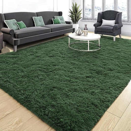 Tepook Fluffy Dark Green Rugs for Living Room Bedroom, 4x6 Soft Area Rug Forest Hunter Green Kids Girls Boys Rug, Indoor Plush Shaggy Non-Slip Carpet for Nursery Classroom Dorm Home Decor