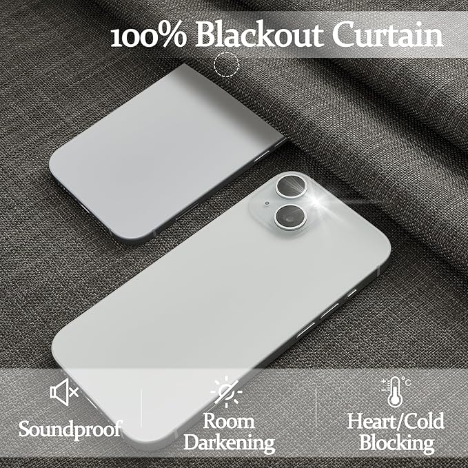 Dark Grey Blackout 84 Inch Curtains for Patio Sliding Glass Doors, Memory Shape Pinch Pleated Dual Layer Linen Thermal Light Blocking Modern Windows Drapes for Living Room 7FT Length 2 Panels Set