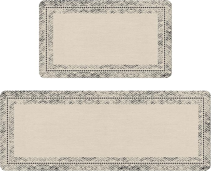 Black Vintage Boho Elegance Frame Kitchen Rug Sets [2 PCs], Anti-Fatigue, Waterproof Non-Slip Kitchen Mats Heavy Duty Comfort Foam Rug for Kitchen, Floor, Laundry,17"x29"+17"x47"