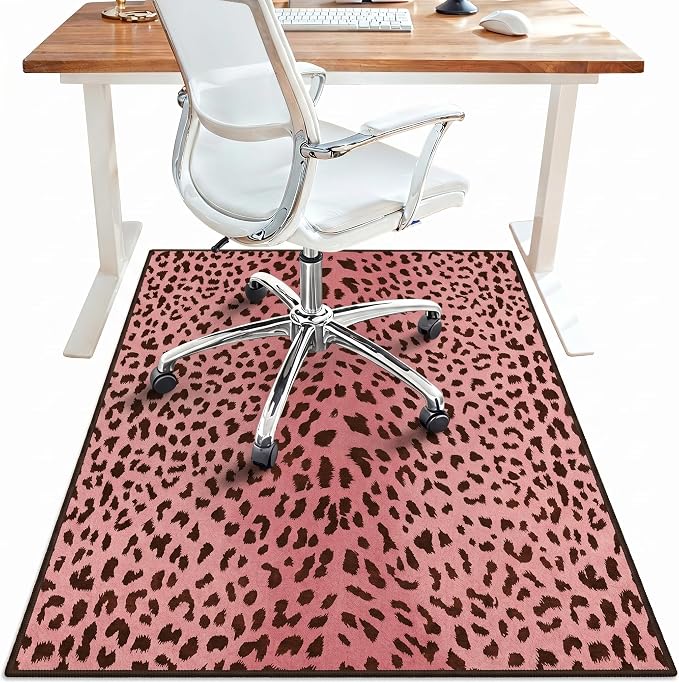 36"x48" Office Chair Mat for Hardwood Tile Floor, Under Desk Carpet Protector for Rolling Computer Chair Mat, Machine Washable Area Rug, Anti-Slip 1/5" Thick Low Pile Thin Vinyl Floor Mat, Tiger Pink