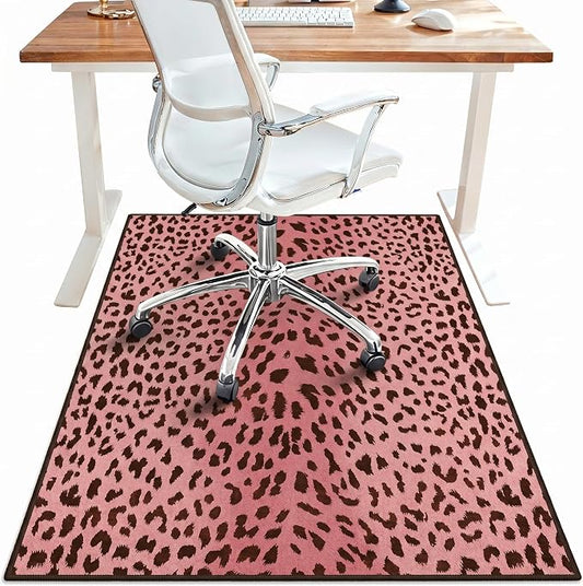 48"x60" Office Chair Mat for Hardwood Tile Floor, Under Desk Carpet Protector for Rolling Computer Chair Mat, Machine Washable Area Rug, Anti-Slip 1/5" Thick Low Pile Thin Vinyl Floor Mat, Tiger Pink
