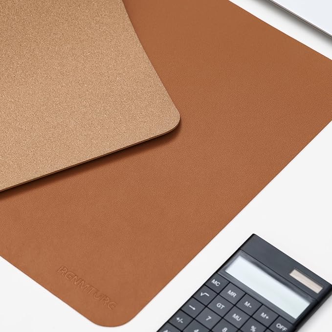 RENMTURE Desk Pad, Cork & PU Leather Desk Mat, Large Mouse pad, Non-Slip Desk Protector and Blotter, Waterproof Writing Pad, Desk Accessories and Organizers for Home Office (Brown, 36"x17")