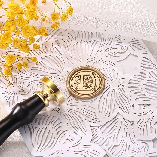 Yoption Traditional Initial Alphabet Wax Seal Stamp with 120 Antique Gold Wax Seal Beads Kit for Wedding Engagement Party Invitation Envelope Christmas Gift Wrap - Letter D