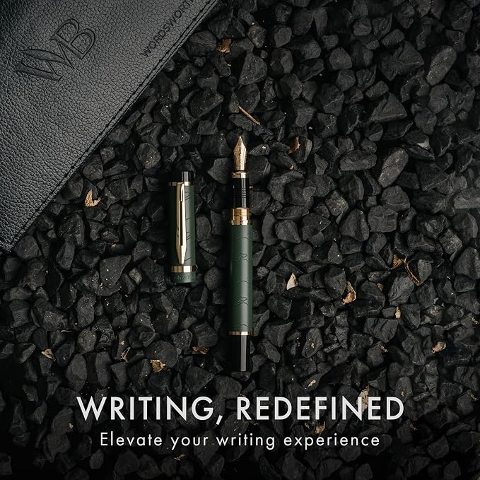 Wordsworth & Black Primori Fountain Pen Set [Green Gold]; Medium Nib, Gift Case, 24 Ink Cartridges, Refill Converter, Manual; Journaling, Calligraphy, Smooth Writing Pens; Left and Right Handed