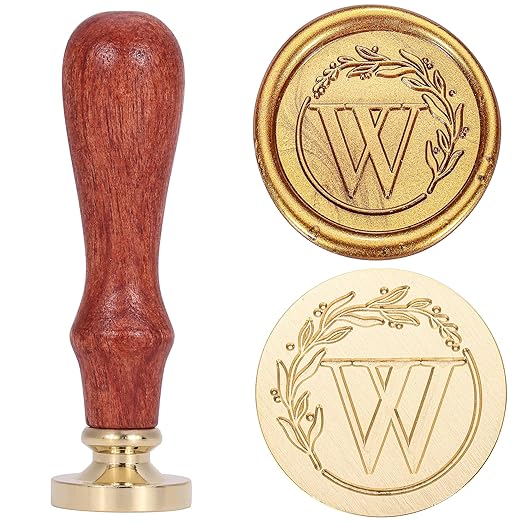 Yoption Letter Wax Seal Kit, Vintage Initial Alphabet W With Wreath Stamp and 120 Antique Gold Seal Beads