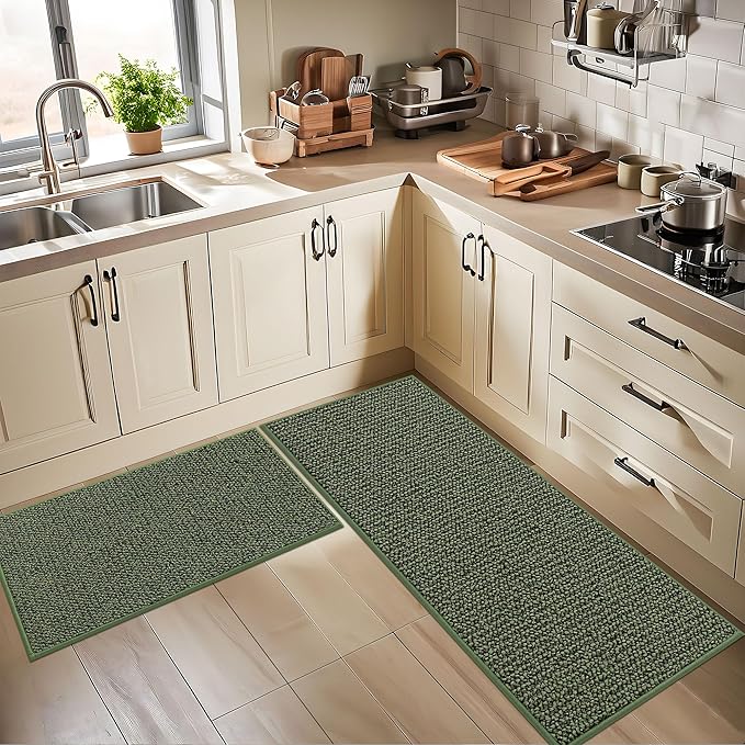 BEQHAUSE Kitchen Runner Rugs 20"x48", Non-Slip Kitchen Mats for Floor, Super Absorbent and Stain Resistant Kitchen Rug, Machine Washable Rugs for Kitchen, Hallway, Laundry & Sink, Green