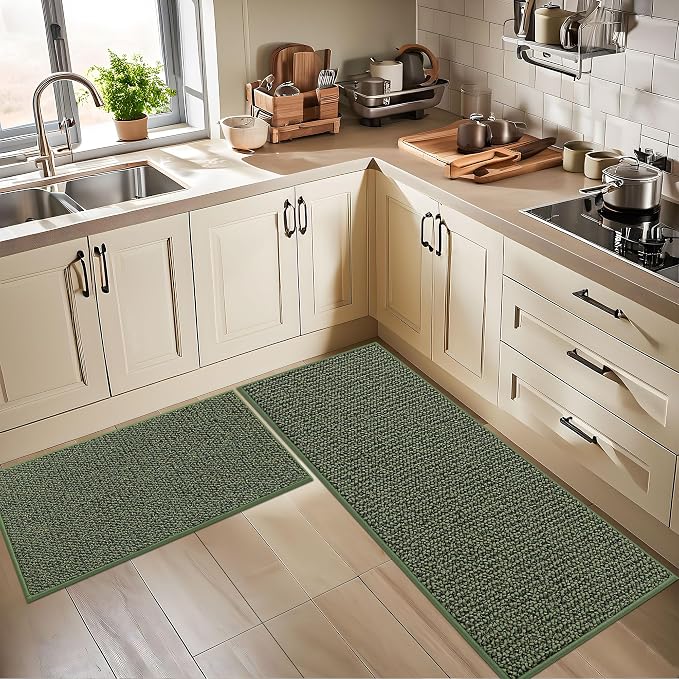 BEQHAUSE Kitchen Rugs 32"x48", Non-Slip Kitchen Mats for Floor, Super Absorbent and Stain Resistant Kitchen Rugs, Machine Washable Rugs for Kitchen, Hallway, Laundry & Sink, Green