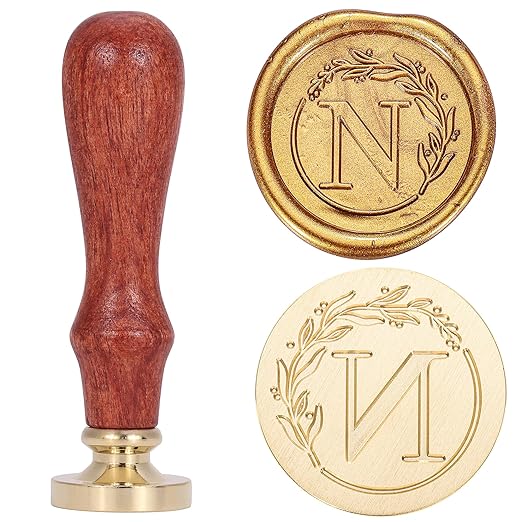 Yoption Letter Wax Seal Kit, Vintage Initial Alphabet N With Wreath Stamp and 120 Antique Gold Seal Beads