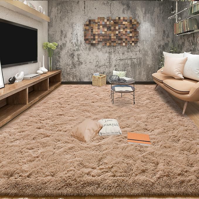 Tepook Super Soft Fluffy Rugs for Living Room, Area Rugs 8x10 for Bedroom, Modern Shaggy Rug Fuzzy Carpets for Kids, Plush Indoor Nursery Home Decor Rug with Non-Slip Bottom, Beige