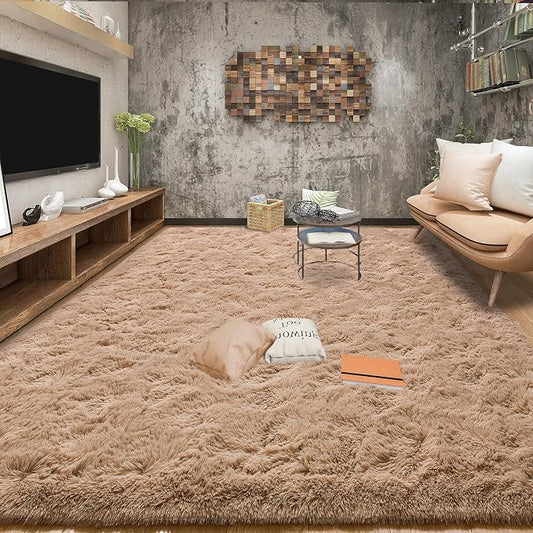Tepook Super Soft Fluffy Rugs for Living Room, Area Rugs 8x10 for Bedroom, Modern Shaggy Rug Fuzzy Carpets for Kids, Plush Indoor Nursery Home Decor Rug with Non-Slip Bottom, Beige
