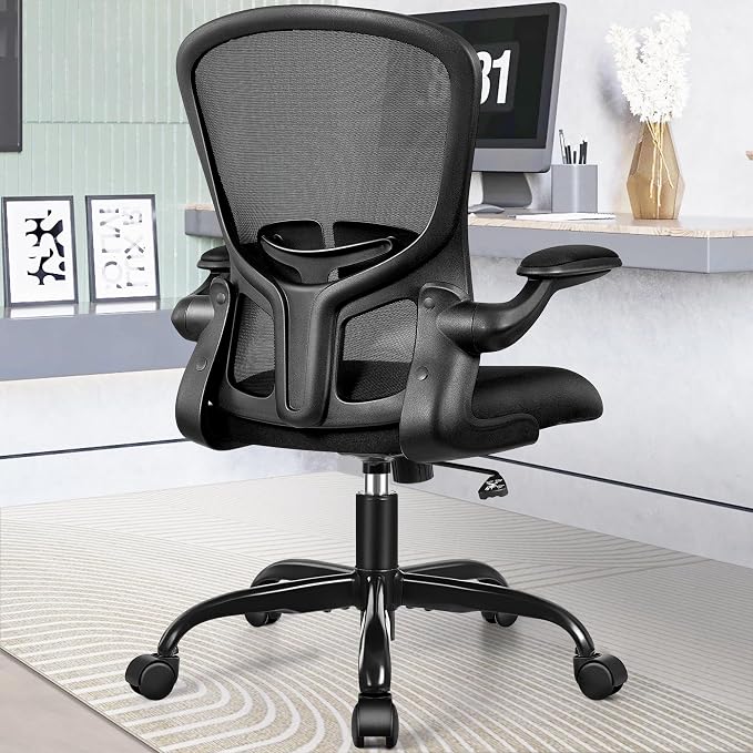 FelixKing Office Desk Chairs, Ergonomic PC Desk Chair with Wheels, Adjustable Lumbar Support and Height, Swivel Computer Chair with Flip-up Armrests, Ergo Mesh Backrest for Working (Black, Pack of 2)