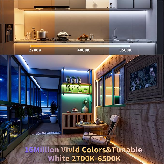 PAUTIX COB LED Strip Lights,32.8ft RGB+CCT 2700K-6500K White LED Lights,Dimmable Color Changing RGB LED Strip Light,with Remote/APP Control,for Kitchen Cabinets,Ceiling,Party DIY Lighting Projects