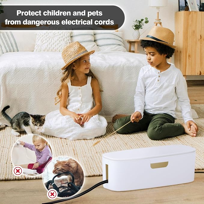 Cable Management Box, Large Cord Organizer Box to Hide Power Strip | Under Desk Cable Management, TV Computer Wires Cable Organizer, Desk Cord Hider, Baby Proofs, for Home/Office