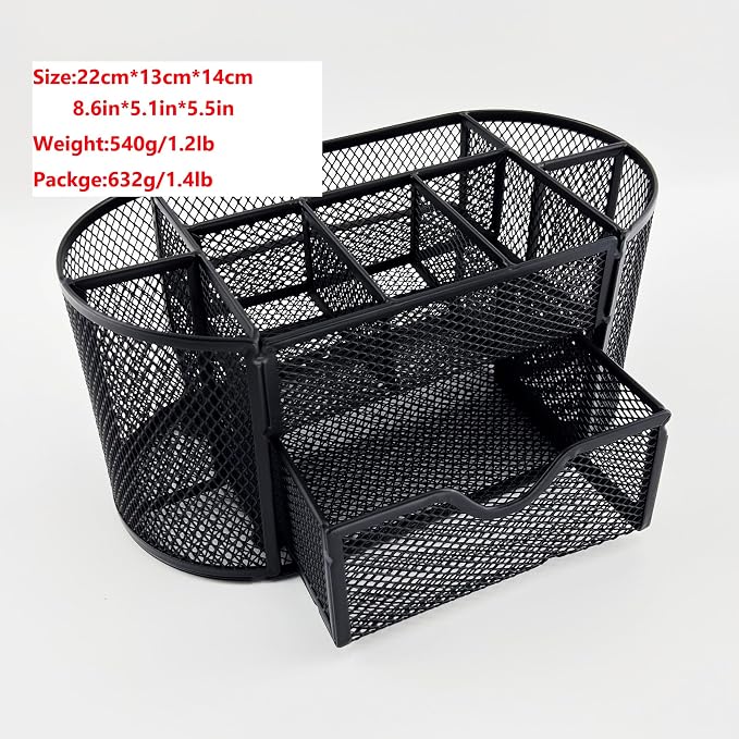 Fengtaiyuan T12, Black Metal Wire Mesh Pencil Holder for Desk, Pencil Cup for Office, Pen Holder for School, Desktop Organizer, Office Storage Box (T12)