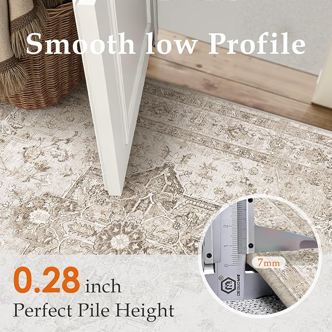 PureCozy Taupe Area Rug 2x3 Washable Vintage Entryway Carpet Non Slip Retro Distressed Door Mat Low Pile Soft Oriental Medallion Thin Small Throw Rug for Kitchen Bedroom Office Bathroom Laundry