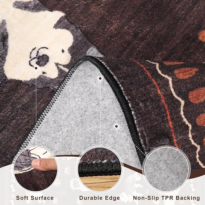 DUKINO 8x10 Area Rug, Non Slip Washable Animal Dog Rug for Living Room, Stain Resistant & Low Pile Indoor Floor Large Carpet for Bedroom, Farmhouse, Nursery, Dining Room, Kids Playroom, Brown