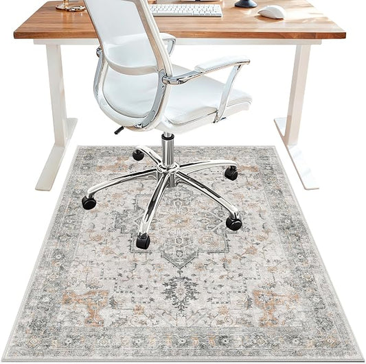 48"x72" Office Chair Mat for Hardwood Tile Floor, Under Desk Carpet Protector for Rolling Computer Chair Mat, Machine Washable Area Rug, Anti-Slip 1/5" Thick Low Pile Thin Vinyl Floor Mat, Taupe