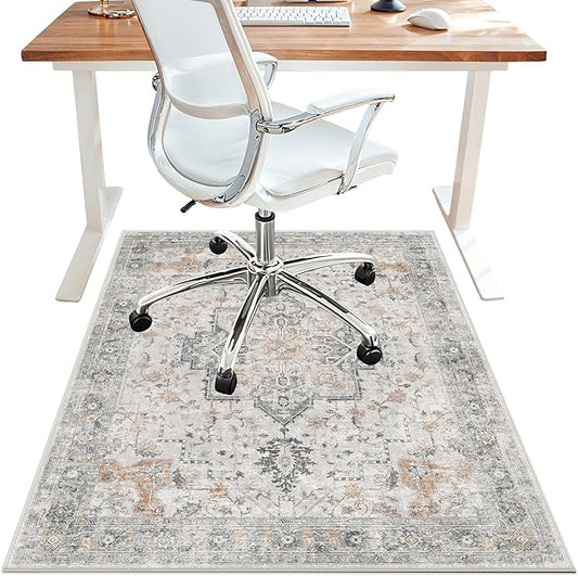 30"x48" Office Chair Mat for Hardwood Tile Floor, Under Desk Carpet Protector for Rolling Computer Chair Mat, Machine Washable Area Rug, Anti-Slip 1/5" Thick Low Pile Thin Vinyl Floor Mat, Taupe
