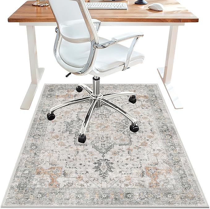 36"x48" Office Chair Mat for Hardwood Tile Floor, Under Desk Carpet Protector for Rolling Computer Chair Mat, Machine Washable Area Rug, Anti-Slip 1/5" Thick Low Pile Thin Vinyl Floor Mat, Taupe