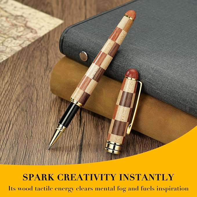 BEILUNER Luxury Wood Ballpoint Pen Writing Set, Chess Style - Elegant Fancy Nice Gift Pen Set for Signature Executive Business Office Supplies - Gift Boxed with Extra Refills (Black)