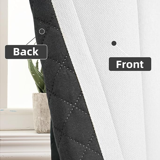 DriftAway Blackout Soundproof Thermal Insulated Linen Textured Curtains with Quilted Thermal Lining for Cold and Heat Blocking Noise Reducing Daytime Sleep 1 PC 52 Inches by 36 Inches White