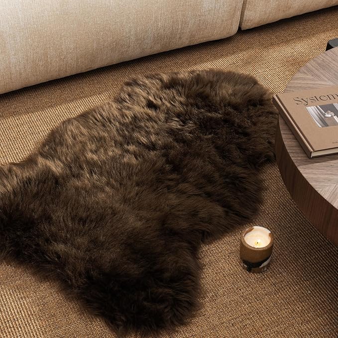 Ashler Faux Fur Rug, Fluffy Shaggy Area Rug, Ultra Soft 2.3 x 3.3 Feet Sheepskin Fur, Dark Coffee Fuzzy Rug, Machine Washable Shag, Nursery Decor Throw for Bedroom, Kids Room, Living Room