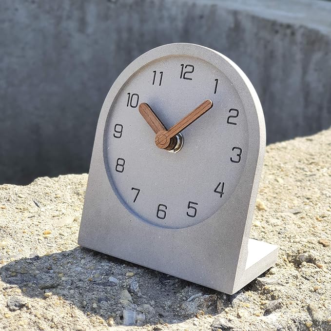 Wooden Silent Non-Ticking Battery Operated Decorative Small Mini Analog Modern Shelf Desk Table Mantel Clock for Home, Office, Living Room, Bed Room (Gray)