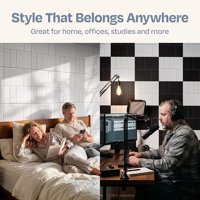 Acoustic Panels 12-Pack Soundproof Wall Panels 12"x12"x0.4" Decorative Sound Dampening for Your Home, Office, Studio, Bedroom & More with Unique GridFrame Carving [White]