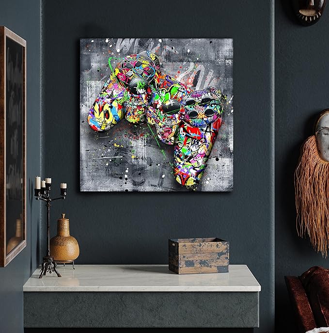 SIXTTART Gaming Wall Decor for Bedroom - Graffiti Wall-Art - Boys Bedroom Decor - Street Canvas Wall Art 20" W x 20" H Stretched And Framed Ready to Hang