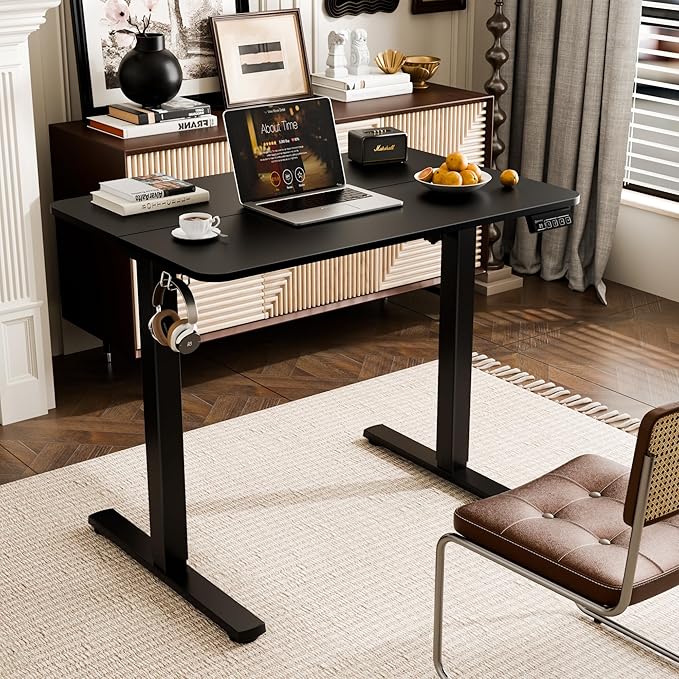 Small Standing Desk, 35"x24" Height Adjustable Sit-Stand Home Office, Black | Electric Adjustable Standing Desk, Sit to Stand Computer Office Desk with Splice Board, Memory Preset, Lifts 28.7''-46.5"