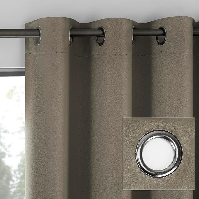 Sun Zero Nordic 2-Pack Theater Grade Noise Reducing Extreme 100% Blackout Grommet Curtain Panel Pair, 52" x 108, Mushroom Brown