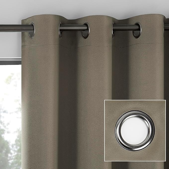 Sun Zero Nordic 2-Pack Theater Grade Noise Reducing Extreme 100% Blackout Grommet Curtain Panel Pair, 52" x 63, Mushroom Brown