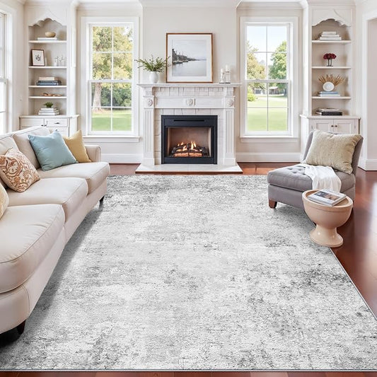 7x9 Living Room Area Rug: Abstract Washable Non-Slip Dining Room Rugs for Under Table Bedroom Nursery - Stain Resistant Low Pile Carpet Ultra Thin Soft Neutral Throw Floor Mat for Home Decor(7x9 Grey)