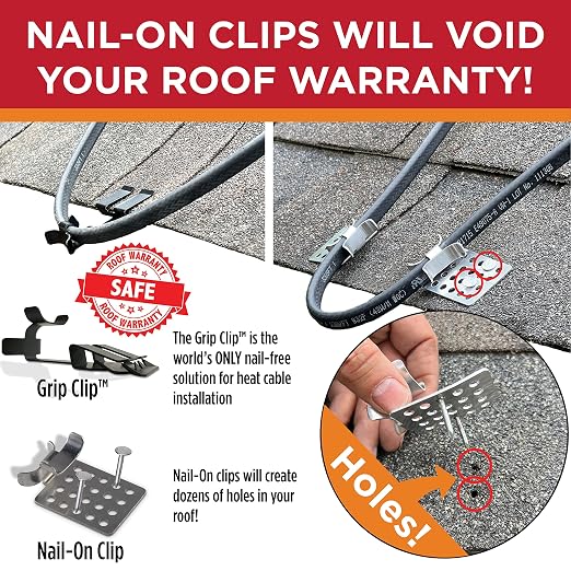 Roof Clips, Safe for Heat Tape, Electric Cable & Roof Heat Cable Installation, Prevents Roof Damage, Easy Nail-Free Outdoor Cable Clips, Your Ultimate Cable Clip (.325-25 Pack)