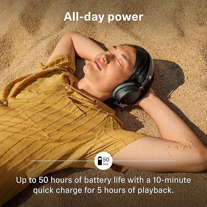 Sennheiser ACCENTUM Plus Wireless Bluetooth Noise Cancelling Headphones - Quick-Charge Feature, Up to 50HR Playtime, Adaptive Hybrid ANC, for Traveling, School & Work, Black