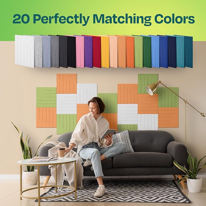 Acoustic Panels 12-Pack Soundproof Wall Panels 12"x12"x0.4" Decorative Sound Dampening for Your Home, Office, Studio, Bedroom & More with Unique LineWave Carving [70'S Orange]